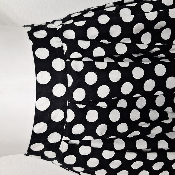 Black & White Retro Polka Dot Pleated Pin Up Style A-Line Skirt Pockets Size M - Picture 2 of 12